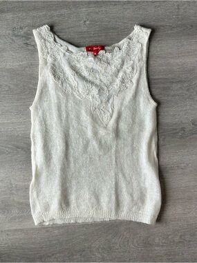 Vintage DERHY Paris Mohair Blend Lace Tank Top Cream Beaded Fairycore Vest